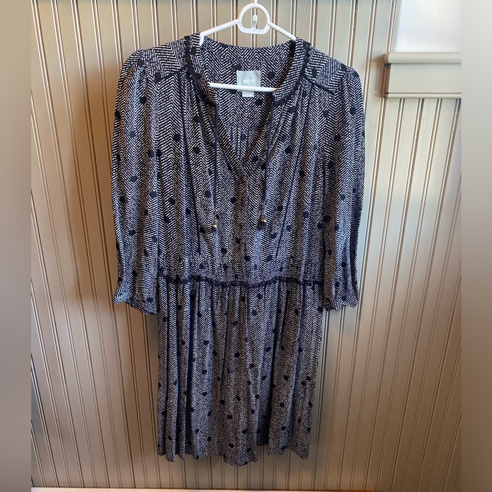 Maeve - Black and White Long Sleeve Patterned Dress - Medium